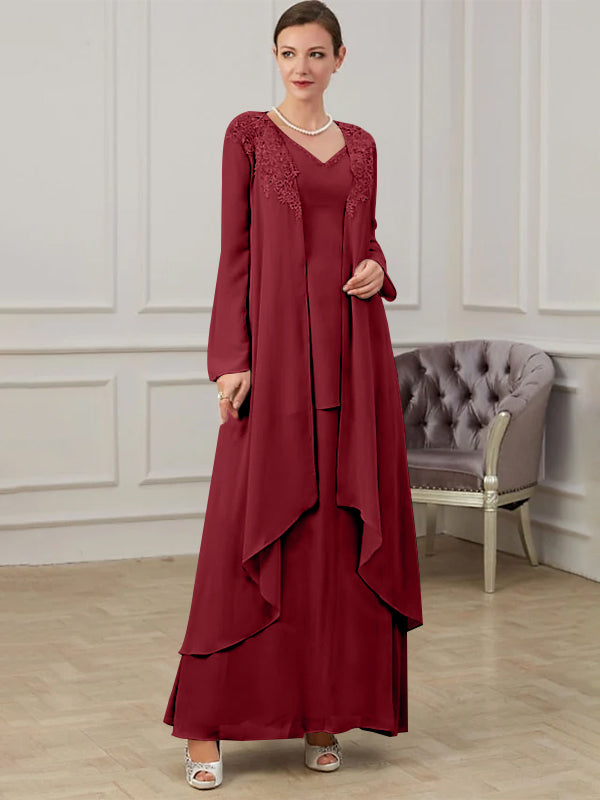 Robes de Mère de la Mariée Coupe A-Line/Princess à Col en V et Longueur Au Sol