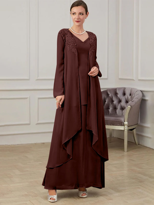 Robes de Mère de la Mariée Coupe A-Line/Princess à Col en V et Longueur Au Sol
