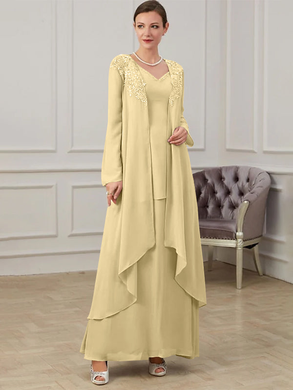 Robes de Mère de la Mariée Coupe A-Line/Princess à Col en V et Longueur Au Sol