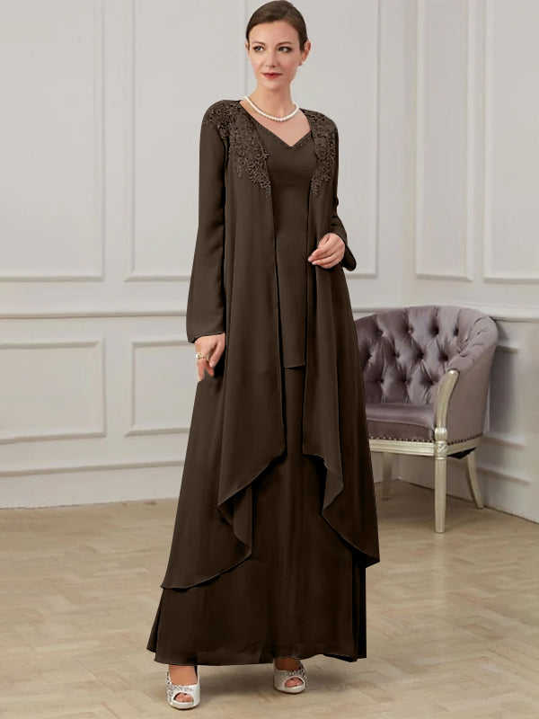 Robes de Mère de la Mariée Coupe A-Line/Princess à Col en V et Longueur Au Sol