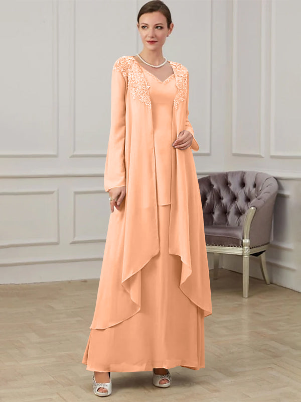 Robes de Mère de la Mariée Coupe A-Line/Princess à Col en V et Longueur Au Sol