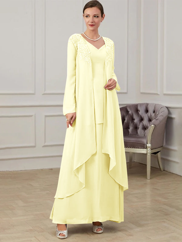 Robes de Mère de la Mariée Coupe A-Line/Princess à Col en V et Longueur Au Sol