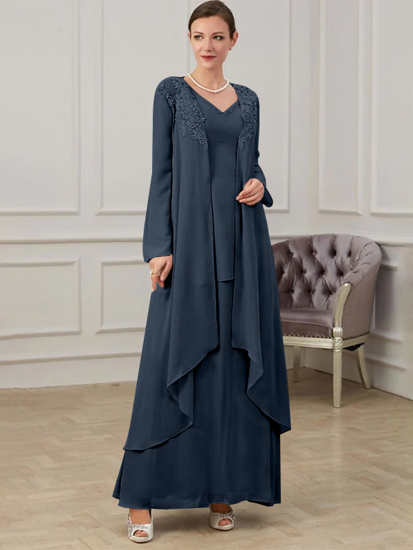 Robes de Mère de la Mariée Coupe A-Line/Princess à Col en V et Longueur Au Sol