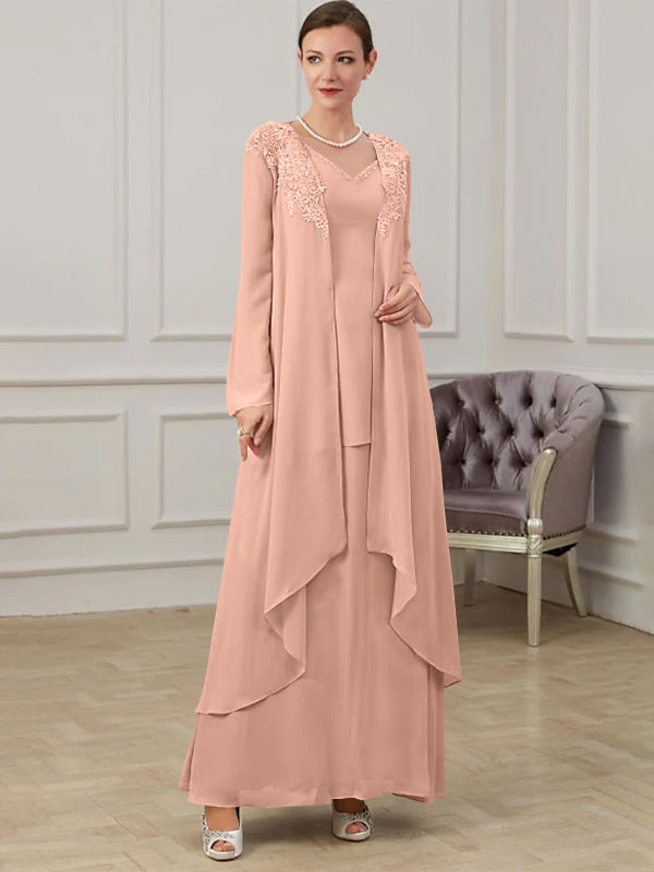 Robes de Mère de la Mariée Coupe A-Line/Princess à Col en V et Longueur Au Sol