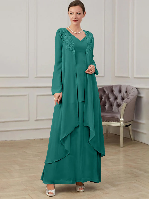 Robes de Mère de la Mariée Coupe A-Line/Princess à Col en V et Longueur Au Sol