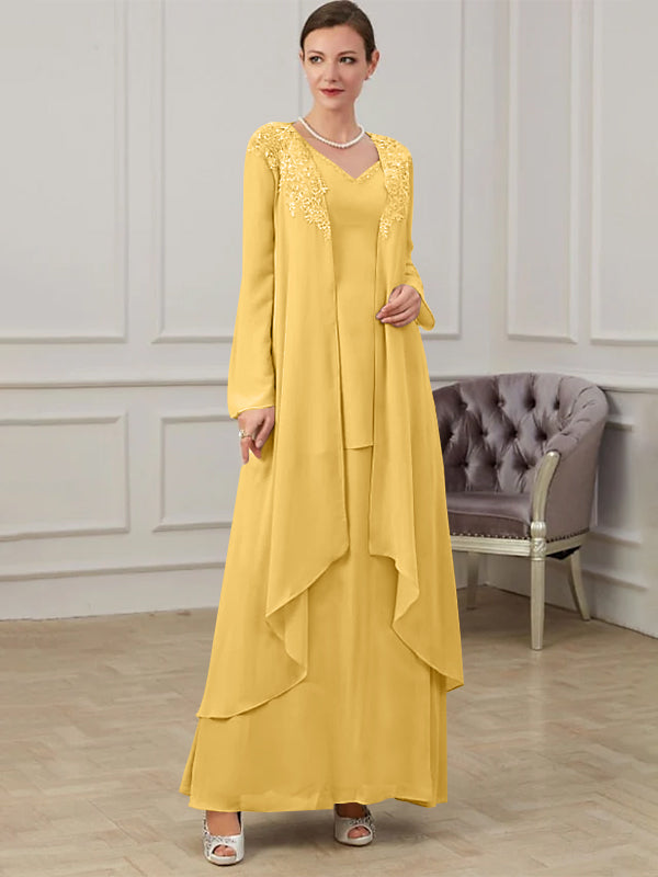 Robes de Mère de la Mariée Coupe A-Line/Princess à Col en V et Longueur Au Sol