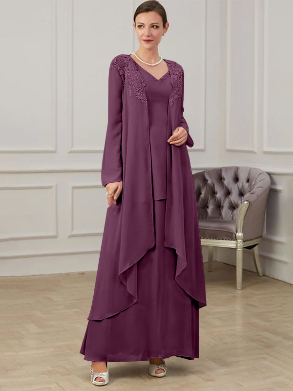 Robes de Mère de la Mariée Coupe A-Line/Princess à Col en V et Longueur Au Sol