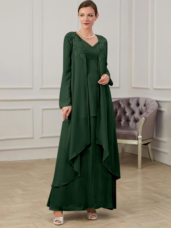 Robes de Mère de la Mariée Coupe A-Line/Princess à Col en V et Longueur Au Sol