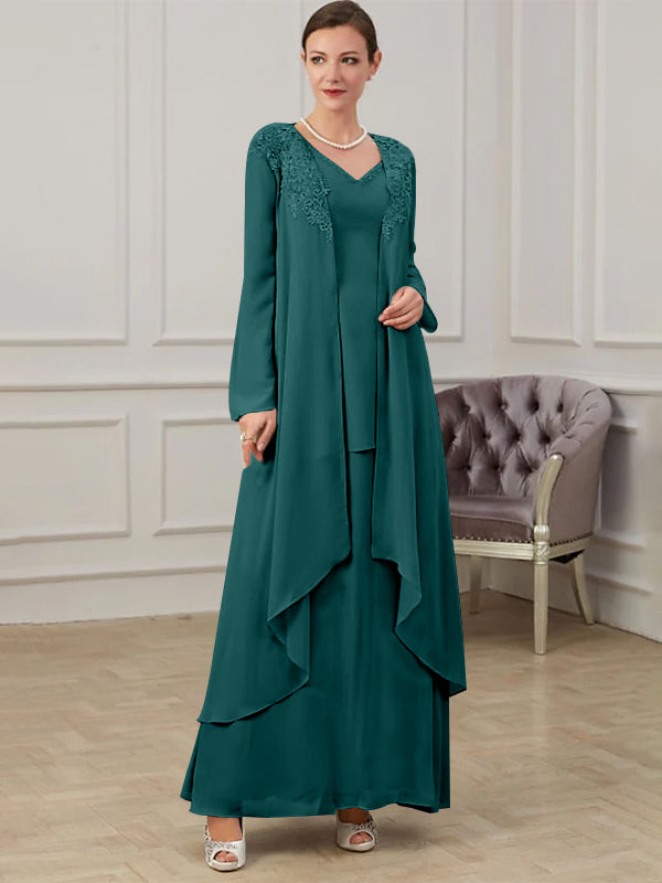 Robes de Mère de la Mariée Coupe A-Line/Princess à Col en V et Longueur Au Sol