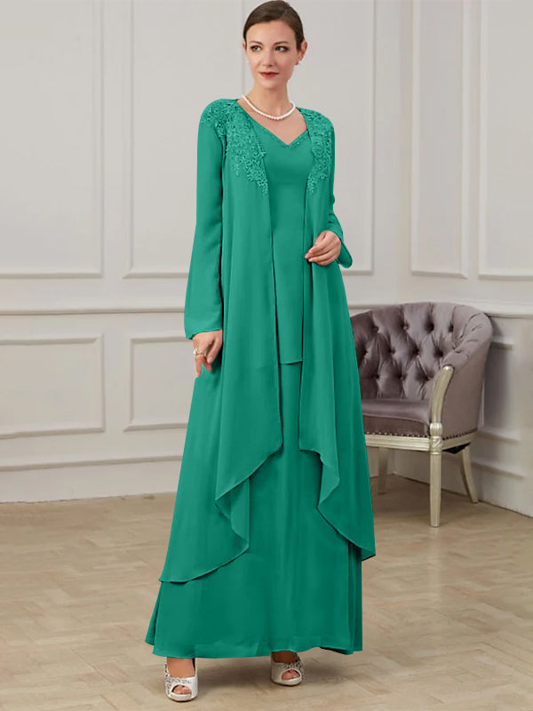 Robes de Mère de la Mariée Coupe A-Line/Princess à Col en V et Longueur Au Sol