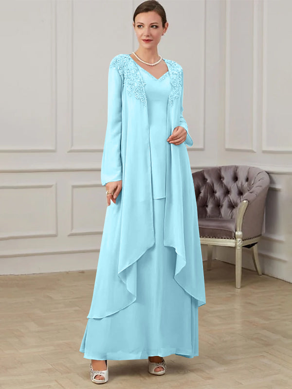 Robes de Mère de la Mariée Coupe A-Line/Princess à Col en V et Longueur Au Sol