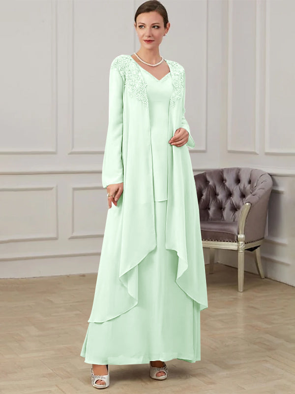 Robes de Mère de la Mariée Coupe A-Line/Princess à Col en V et Longueur Au Sol