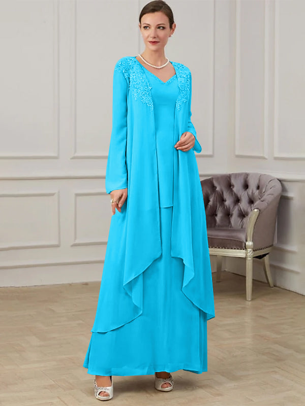 Robes de Mère de la Mariée Coupe A-Line/Princess à Col en V et Longueur Au Sol