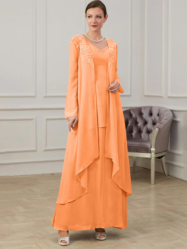 Robes de Mère de la Mariée Coupe A-Line/Princess à Col en V et Longueur Au Sol