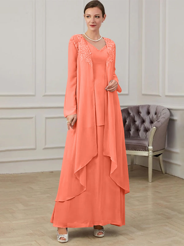 Robes de Mère de la Mariée Coupe A-Line/Princess à Col en V et Longueur Au Sol