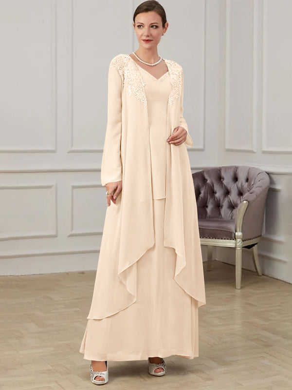 Robes de Mère de la Mariée Coupe A-Line/Princess à Col en V et Longueur Au Sol