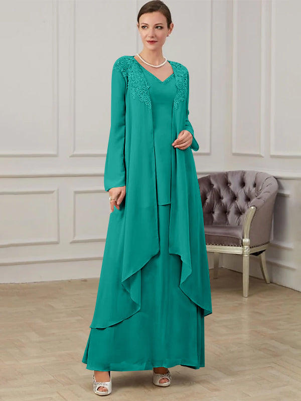 Robes de Mère de la Mariée Coupe A-Line/Princess à Col en V et Longueur Au Sol