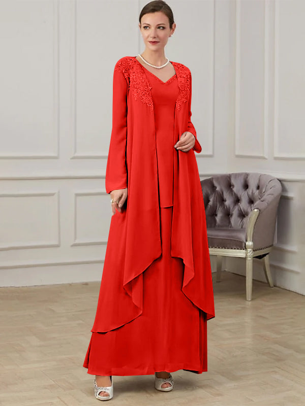 Robes de Mère de la Mariée Coupe A-Line/Princess à Col en V et Longueur Au Sol