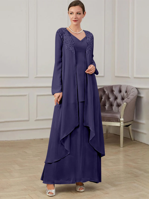 Robes de Mère de la Mariée Coupe A-Line/Princess à Col en V et Longueur Au Sol