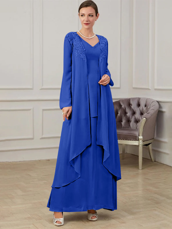 Robes de Mère de la Mariée Coupe A-Line/Princess à Col en V et Longueur Au Sol