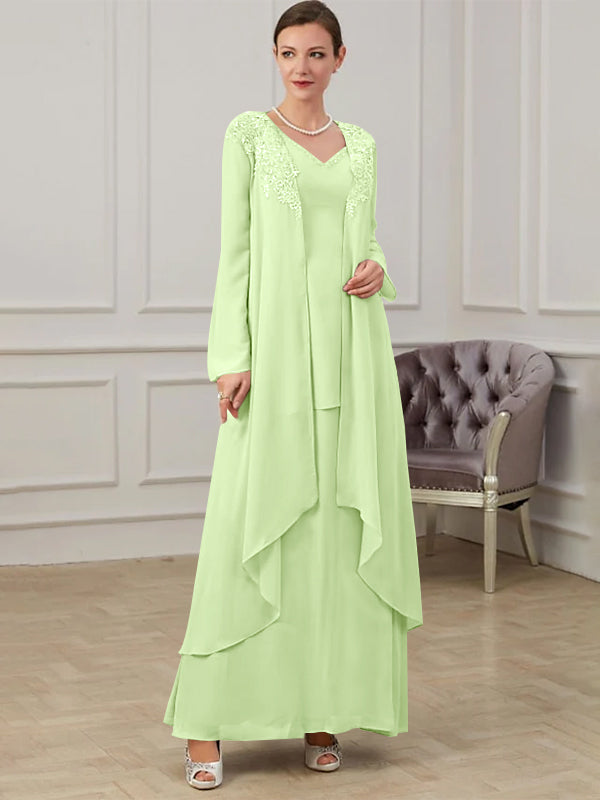 Robes de Mère de la Mariée Coupe A-Line/Princess à Col en V et Longueur Au Sol