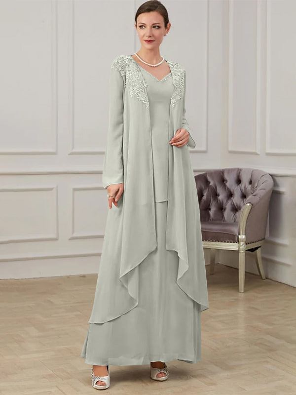 Robes de Mère de la Mariée Coupe A-Line/Princess à Col en V et Longueur Au Sol