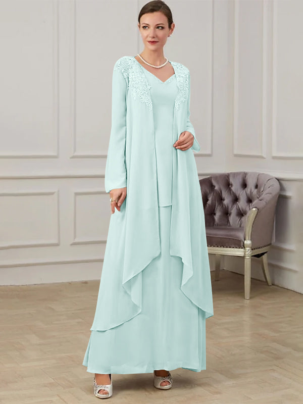 Robes de Mère de la Mariée Coupe A-Line/Princess à Col en V et Longueur Au Sol