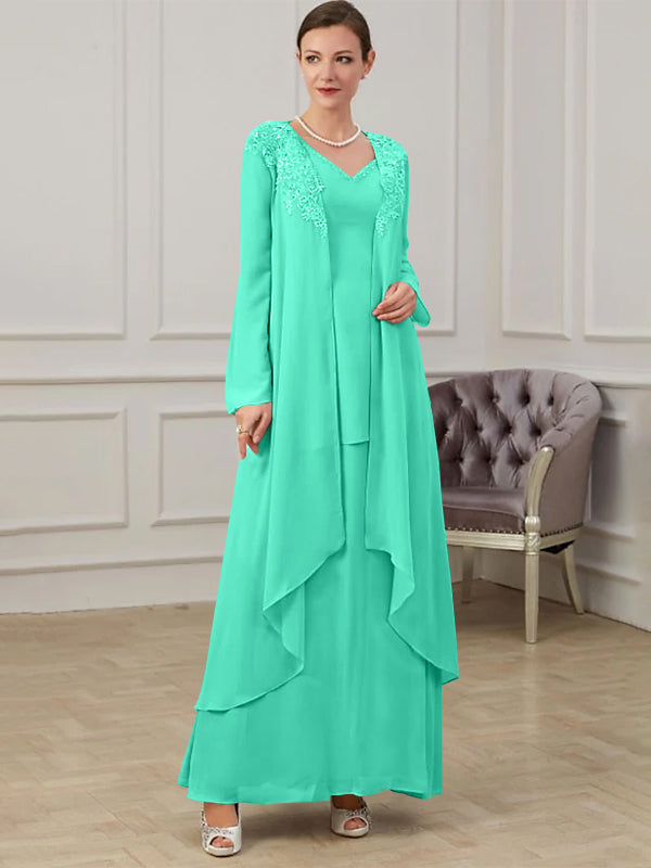 Robes de Mère de la Mariée Coupe A-Line/Princess à Col en V et Longueur Au Sol