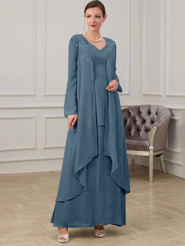 Robes de Mère de la Mariée Coupe A-Line/Princess à Col en V et Longueur Au Sol