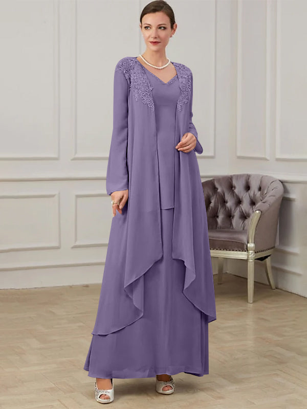 Robes de Mère de la Mariée Coupe A-Line/Princess à Col en V et Longueur Au Sol