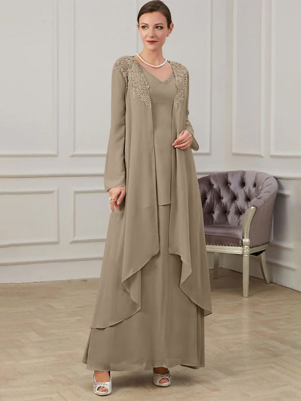 Robes de Mère de la Mariée Coupe A-Line/Princess à Col en V et Longueur Au Sol