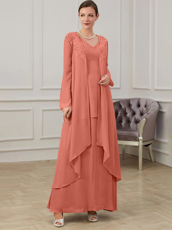 Robes de Mère de la Mariée Coupe A-Line/Princess à Col en V et Longueur Au Sol