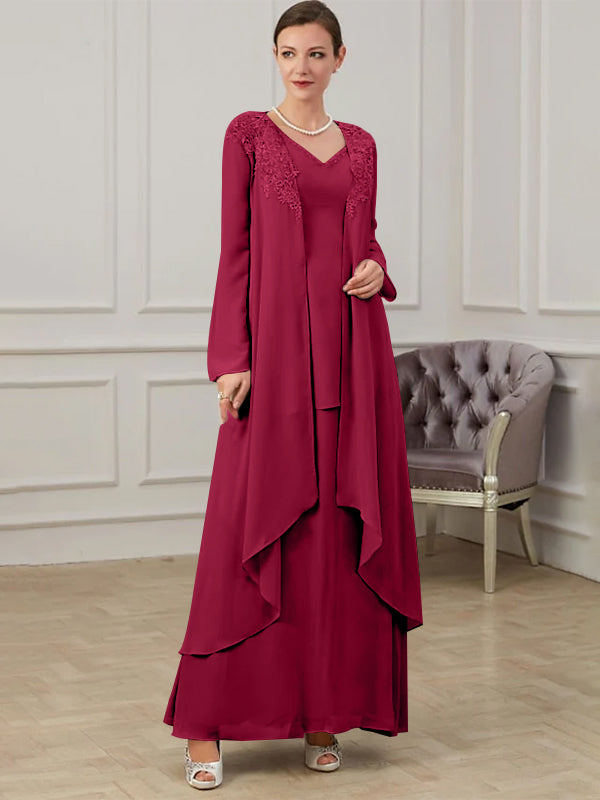 Robes de Mère de la Mariée Coupe A-Line/Princess à Col en V et Longueur Au Sol