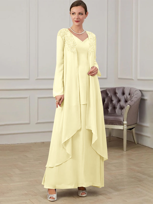Robes de Mère de la Mariée Coupe A-Line/Princess à Col en V et Longueur Au Sol