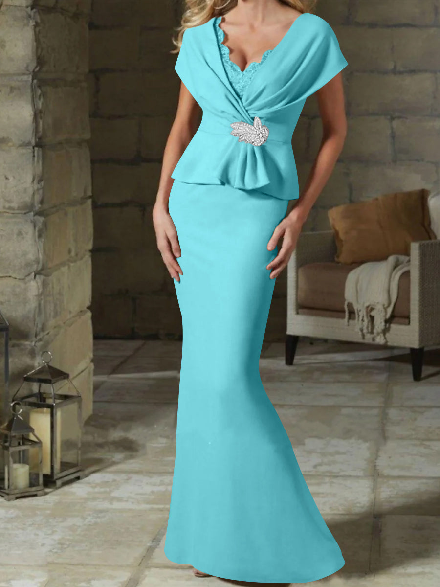 Robes de Mère de la Mariée à Col en V et Gaine/Colonne avec Ceinture