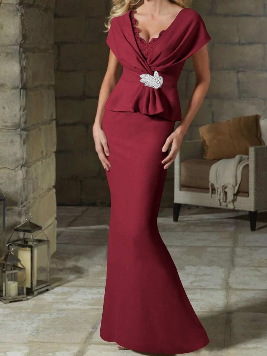 Robes de Mère de la Mariée à Col en V et Gaine/Colonne avec Ceinture