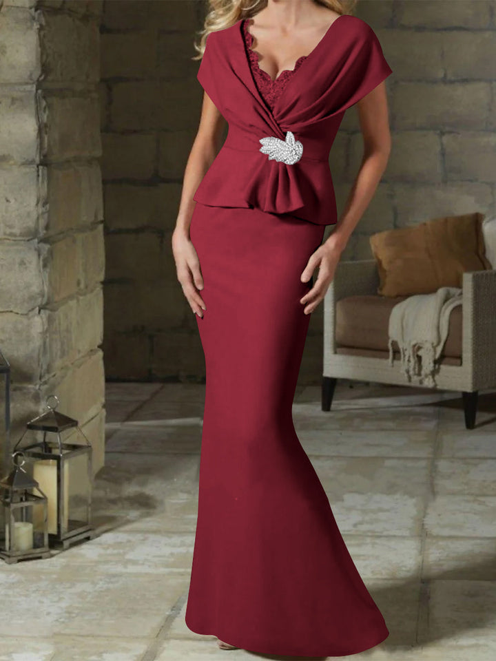 Robes de Mère de la Mariée à Col en V et Gaine/Colonne avec Ceinture