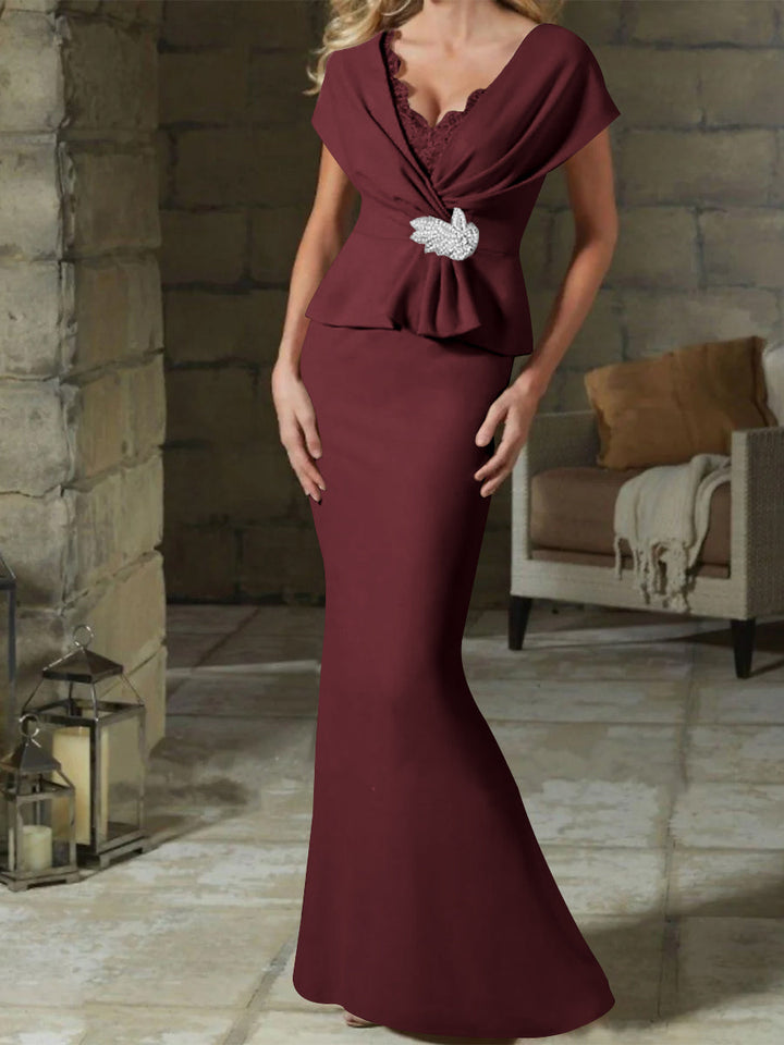 Robes de Mère de la Mariée à Col en V et Gaine/Colonne avec Ceinture