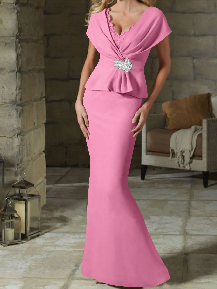 Robes de Mère de la Mariée à Col en V et Gaine/Colonne avec Ceinture