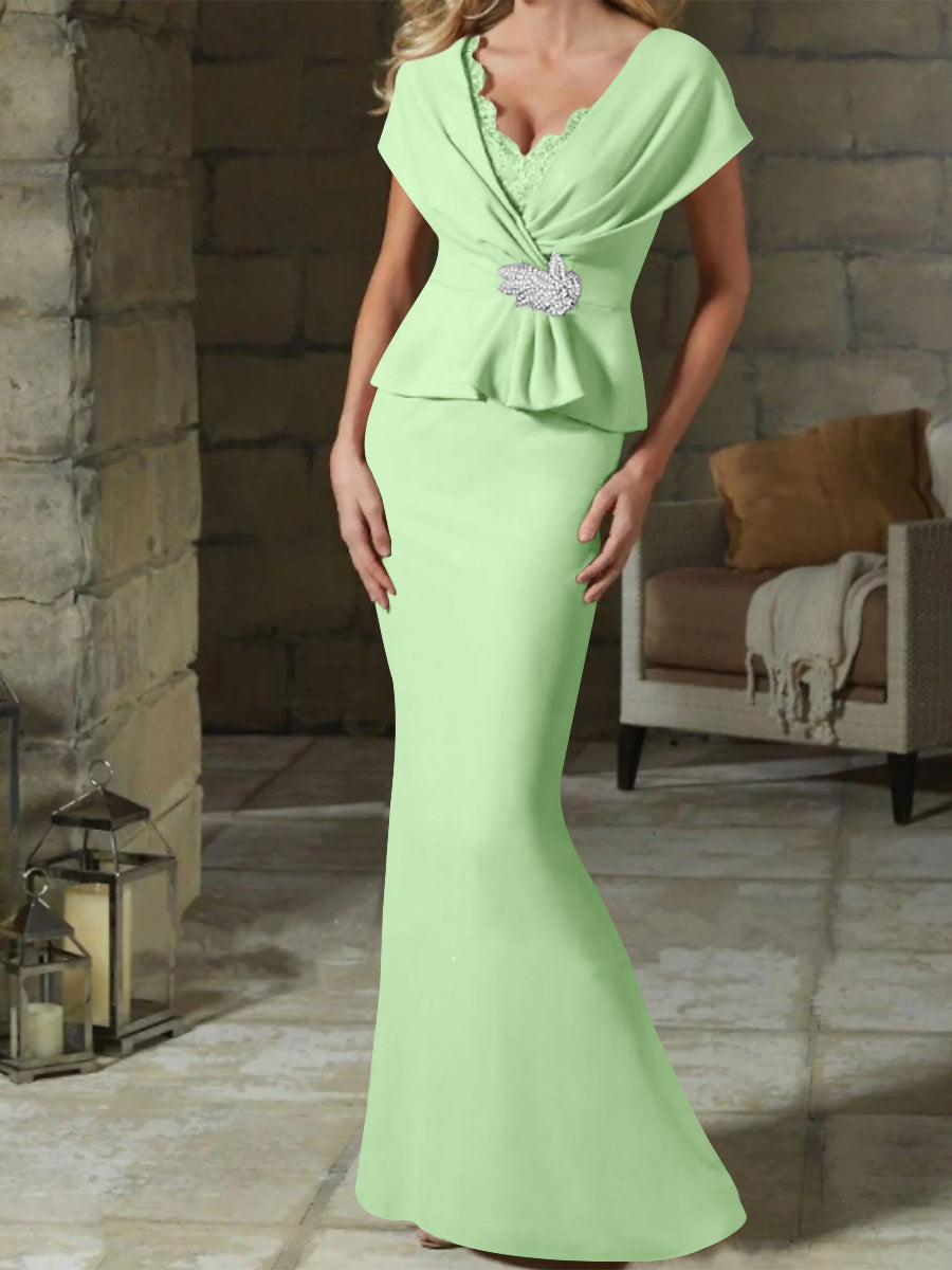 Robes de Mère de la Mariée à Col en V et Gaine/Colonne avec Ceinture