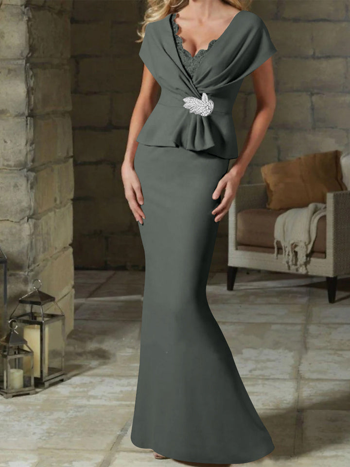 Robes de Mère de la Mariée à Col en V et Gaine/Colonne avec Ceinture