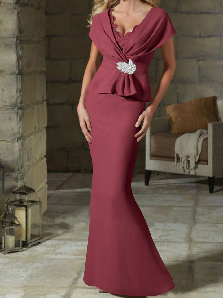 Robes de Mère de la Mariée à Col en V et Gaine/Colonne avec Ceinture