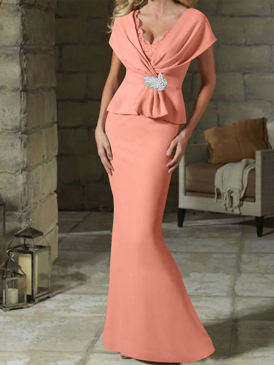 Robes de Mère de la Mariée à Col en V et Gaine/Colonne avec Ceinture
