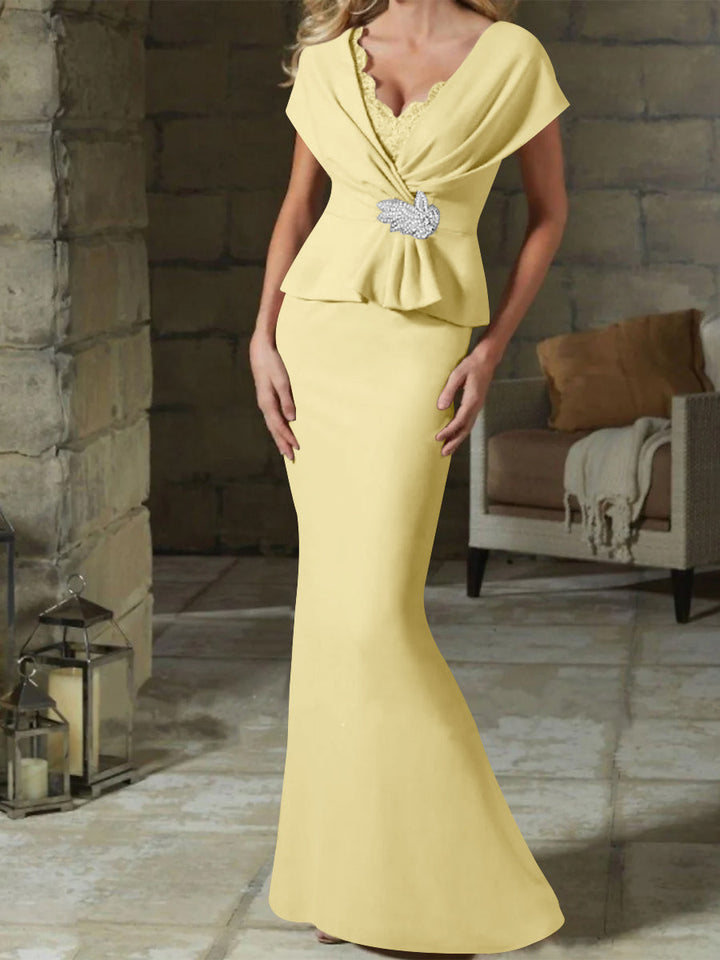 Robes de Mère de la Mariée à Col en V et Gaine/Colonne avec Ceinture