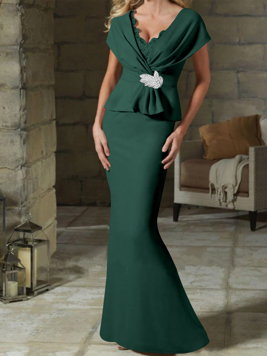 Robes de Mère de la Mariée à Col en V et Gaine/Colonne avec Ceinture
