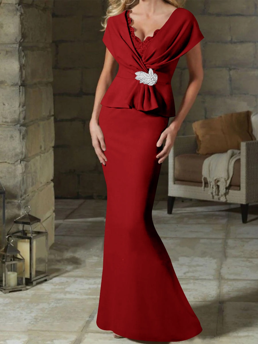 Robes de Mère de la Mariée à Col en V et Gaine/Colonne avec Ceinture