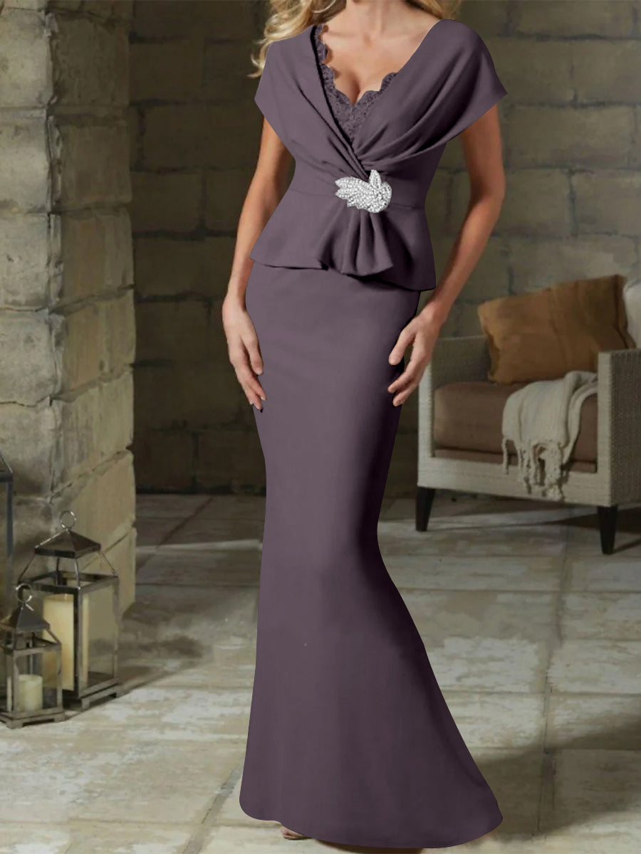 Robes de Mère de la Mariée à Col en V et Gaine/Colonne avec Ceinture