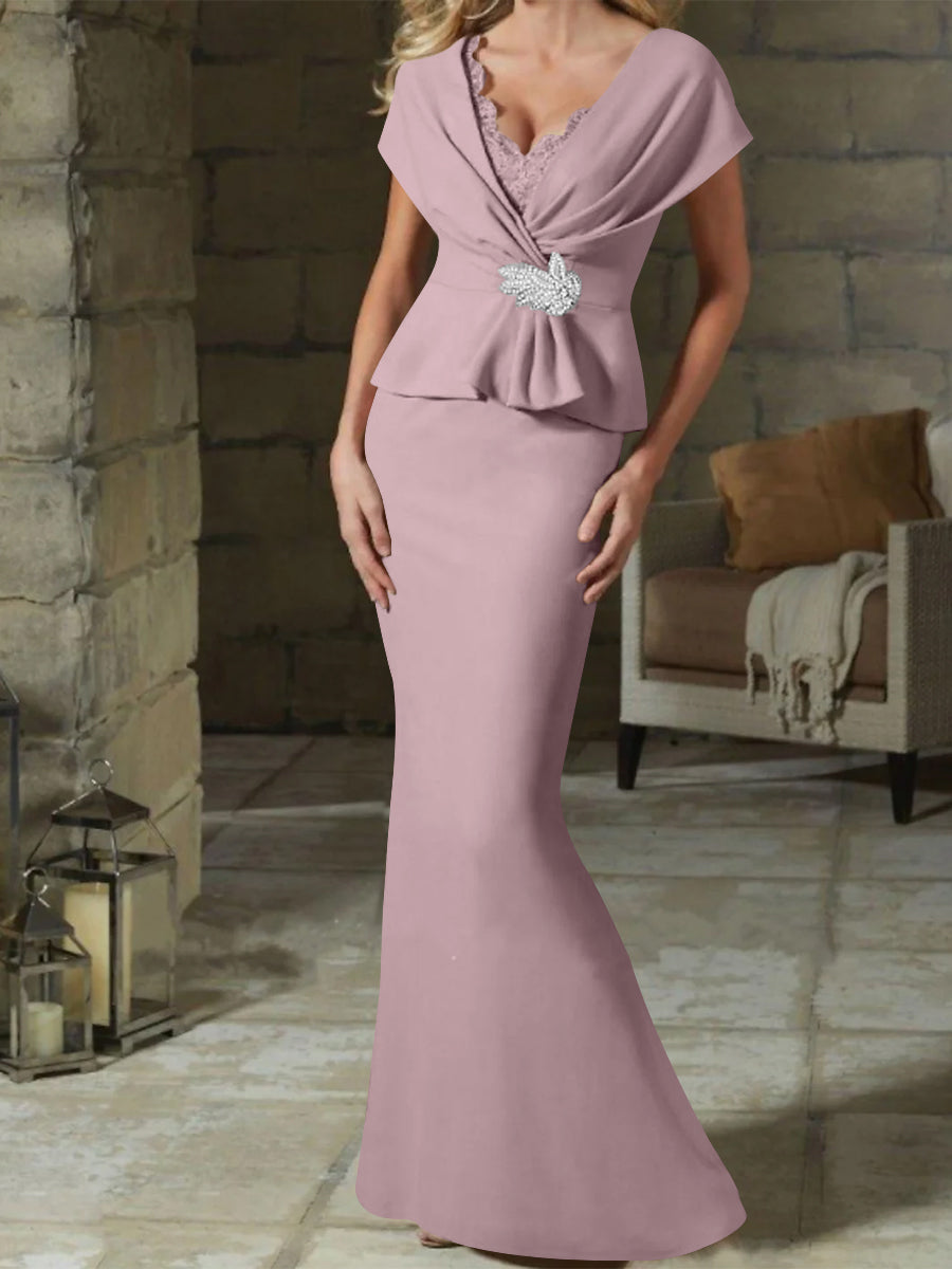 Robes de Mère de la Mariée à Col en V et Gaine/Colonne avec Ceinture