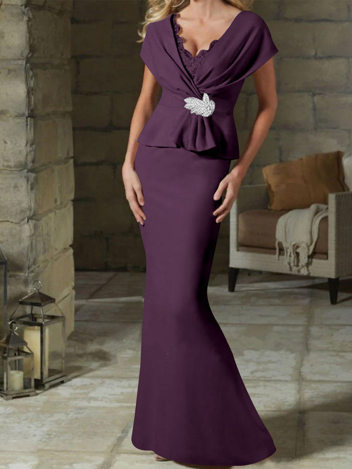 Robes de Mère de la Mariée à Col en V et Gaine/Colonne avec Ceinture