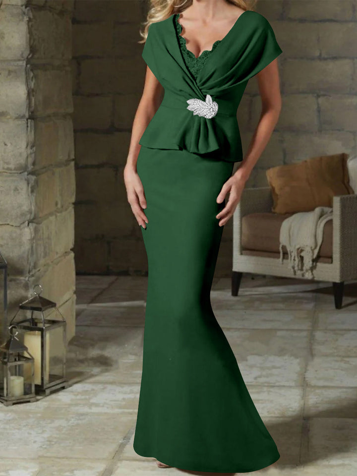 Robes de Mère de la Mariée à Col en V et Gaine/Colonne avec Ceinture